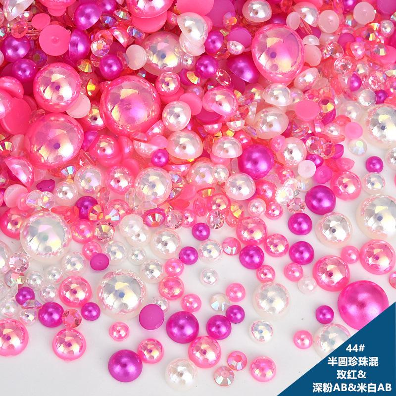 Mixed Abs Semicircular Pearl Resin Flat Bottom Diamond Set Imitation Pearl Mixed Size Diy Jewelry Accessories