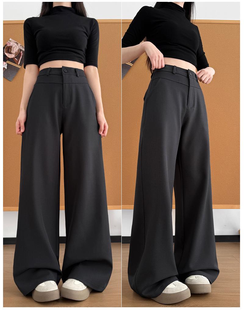 Women's French Style High-Waisted Wide-Leg Suit Pants - Spring/Summer Draping Straight-Leg, Slim Fit, Casual Long Pants