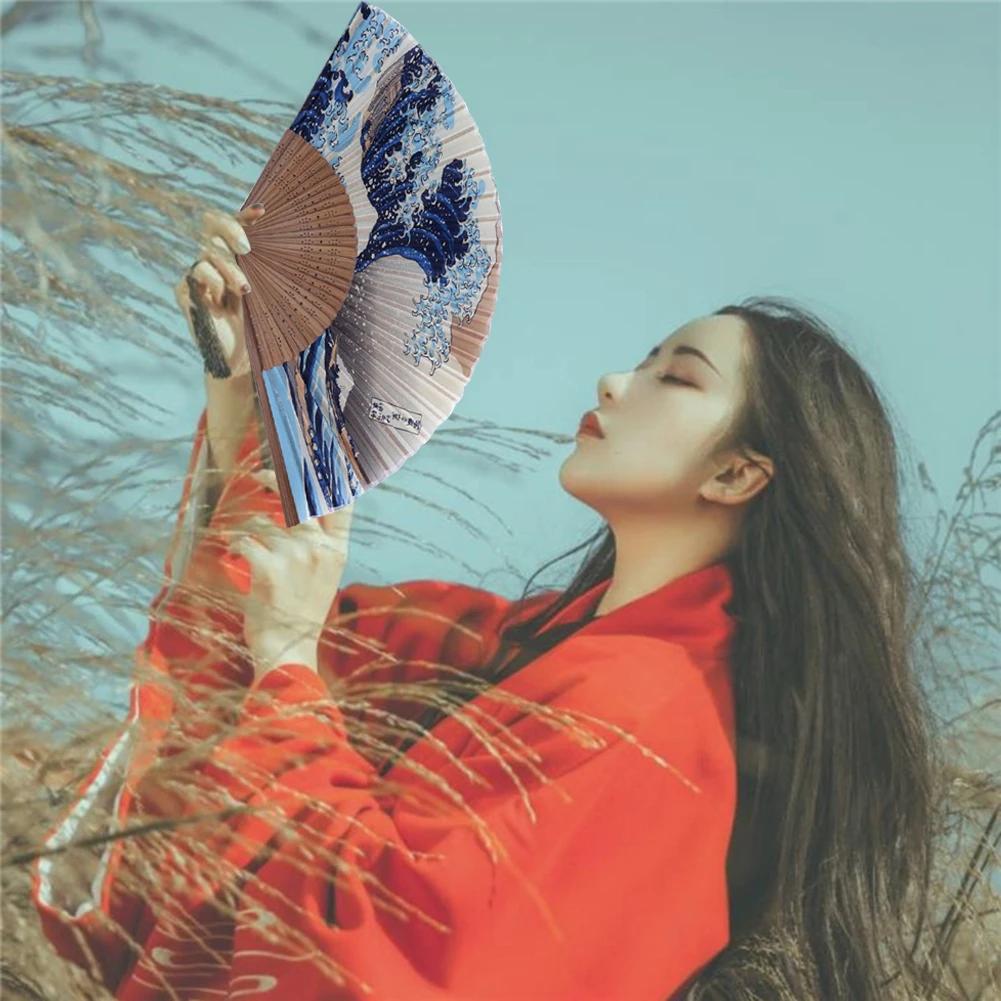 Portable Folding Fan Vintage Wave Pocket Fan for Wedding Party Decoration Dancing Performances Gifts