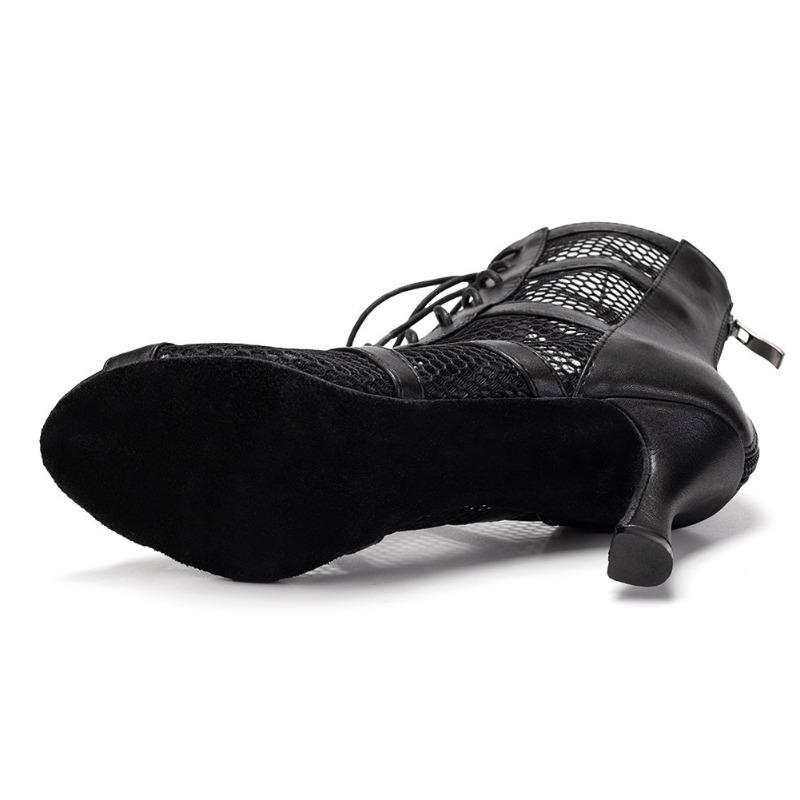 Girls Ladies Sexy Latin Lace Up Jazz Dance Shoes Mesh Breath High Top Dancing Boots  High Heels 7.5CM
