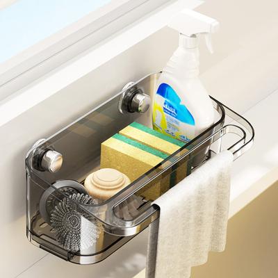 Kitchen Sink Organizer Drain Rack with Suction Cup Strong Load-bearing Simple Installation Self-draining Shelf Sponge Holder
