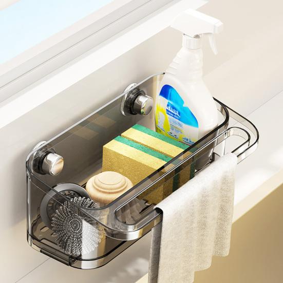Kitchen Sink Organizer Drain Rack with Suction Cup Strong Load-bearing Simple Installation Self-draining Shelf Sponge Holder