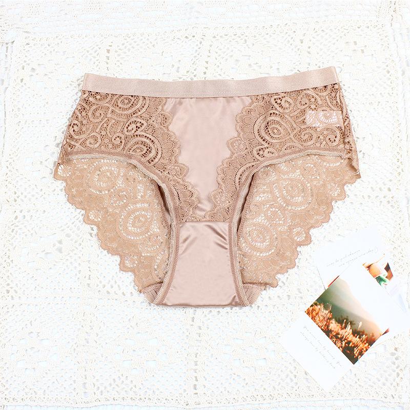 CINOON Women s Sexy Mid‑waist Underpants Lace Trim Spliced Briefs Quick‑dry Breathable Body‑hugging Underwear S коричневый