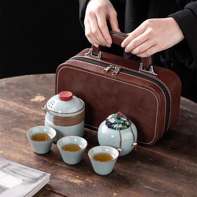 Outdoor Portable Kuaike, One Pot, Three Cups, Kung Fu Teapot, Teacup, Ru Kiln Travel Tea Set, Gift Set, Souvenir
