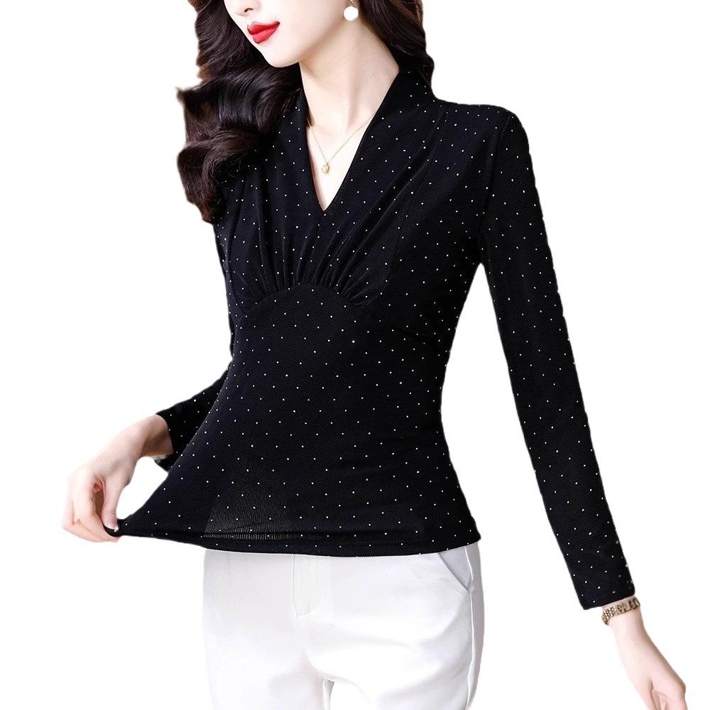 Premium Sense V-Ausschnitt Langarm T-Shirt Winter Ausländischer Stil Unterhemd Taillenhemd Top