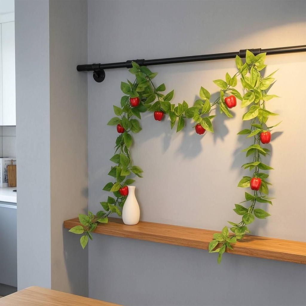 2 Pieces Artificial Vine Garland Hanging Fake Ivy with Red Peppers