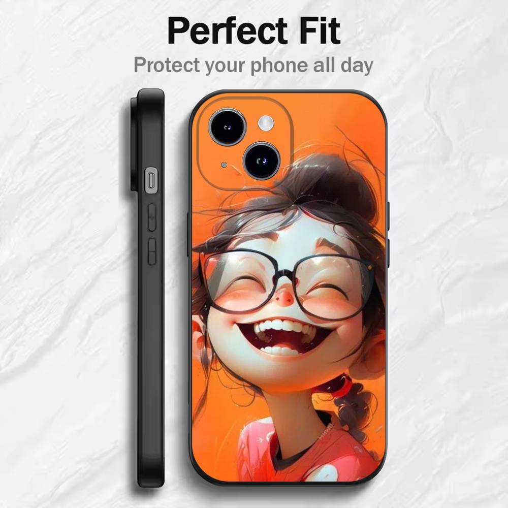 Cute Angry Little Girl Phone Case For 17 16 15 14 13 12 11 Mini XS XR X 6S 6 Pro Max Plus Black Soft Cover