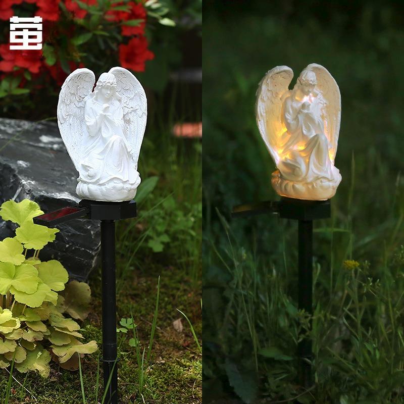 1Pc Solar Angel Lamp Statue Resin Lamp European Decorative Landscape Lamp, Outdoor, Decorative Lawn Floor Lamp