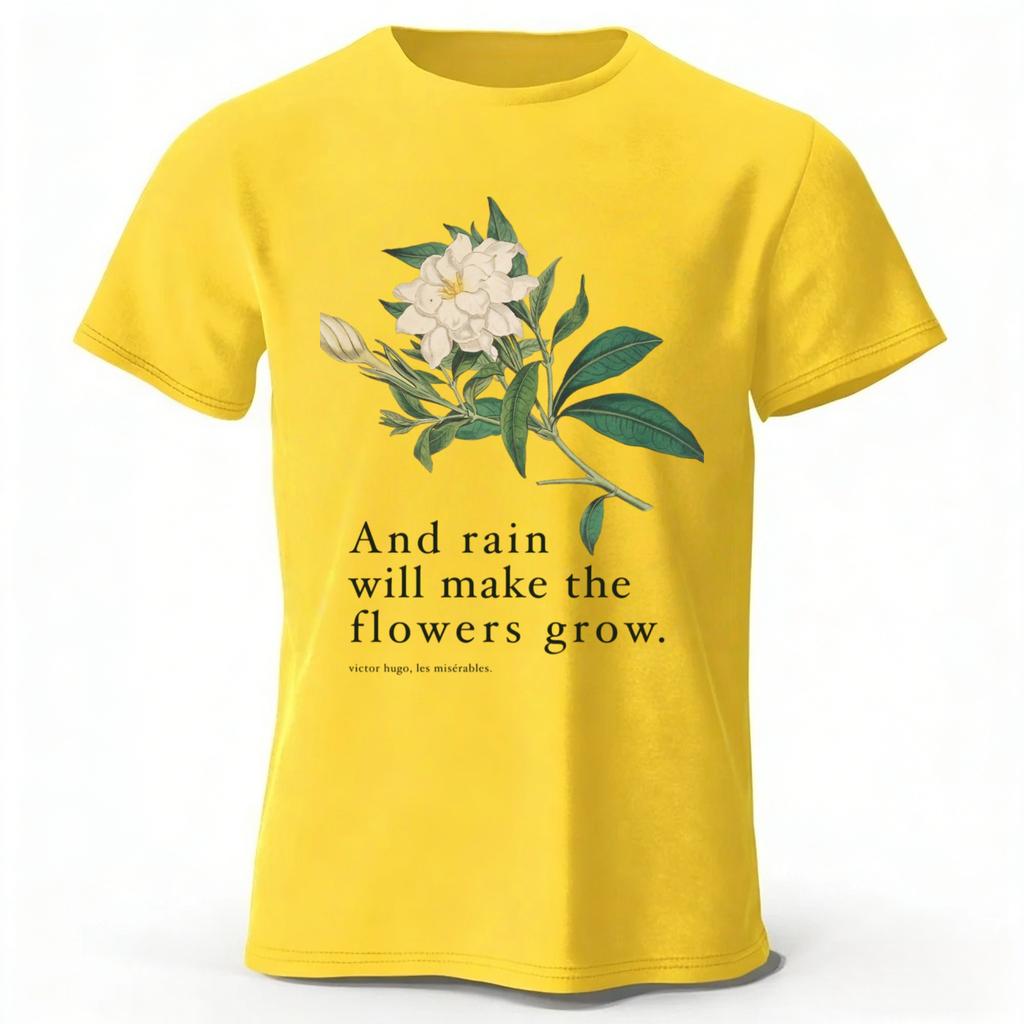 Retro-Stil Blumen und Regen Reines Baumwoll-T-Shirt für Herren Mode Lässig Übergröße Locker Kurzärmlig Weiches Oberteil