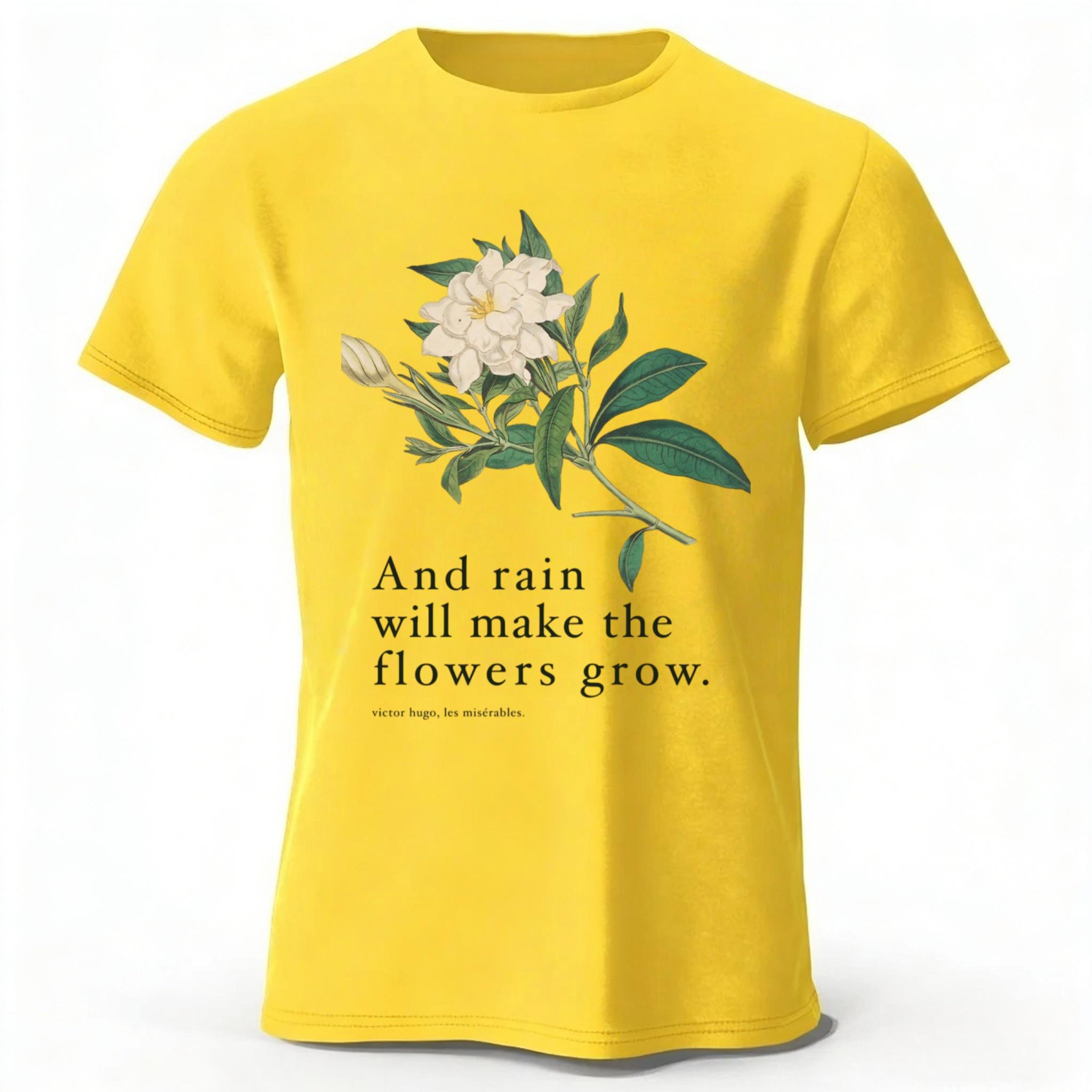

Retro Style Flower and Rain Pure Cotton T-shirt for Men Fashion Casual Plus Size Loose Short Sleeved Soft Top XXL жовтий