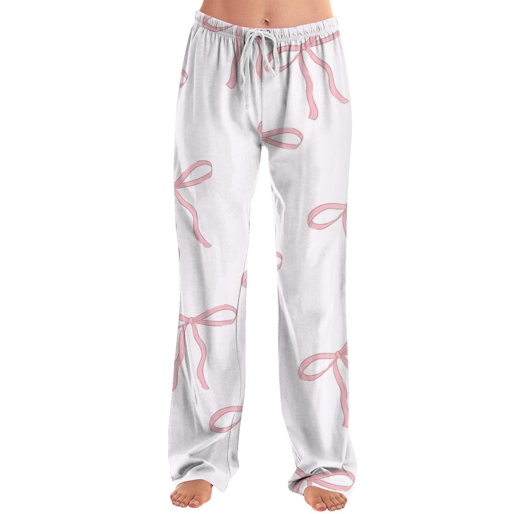 Womens Pajama Pants Sleepwear Casual Drawstring Elastic Waist Pants Comfy Straight Yoga Loose Trousers