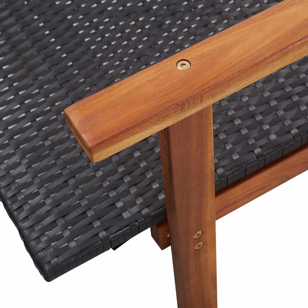 Sun Lounger Poly Rattan and Solid Acacia Wood Black
