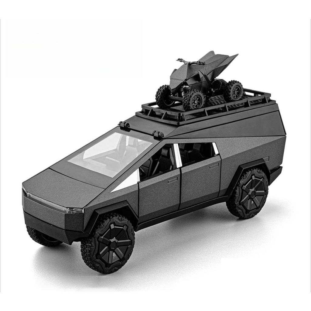 Maßstab 1/24 Tesla Pickup Camping Wohnmobil Automodell Diecast Metall Spielzeugfahrzeuge Automodell Sound Licht Sammlung Kinderspielzeug Geschenk