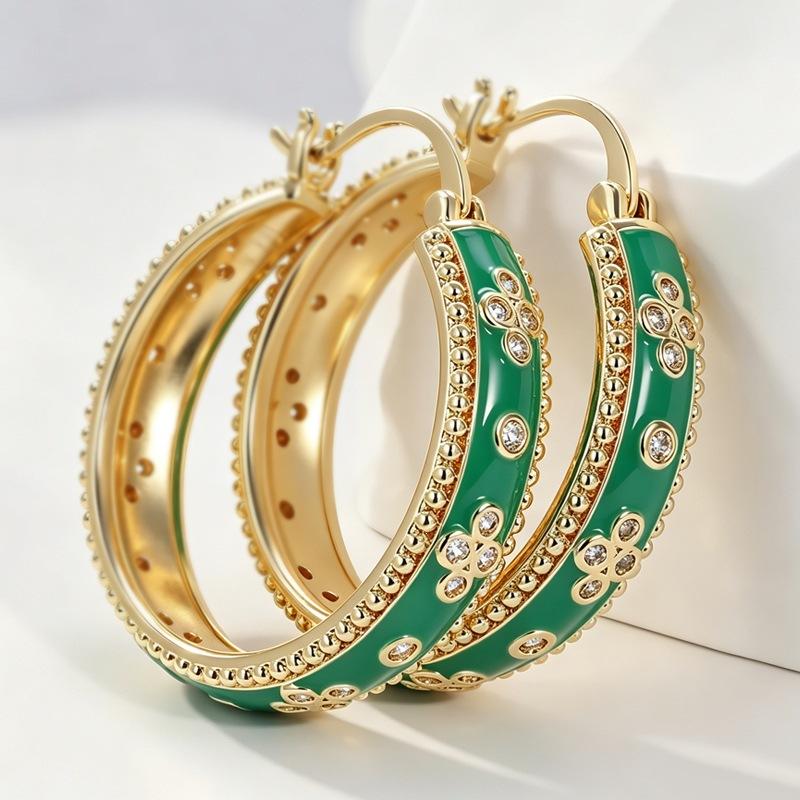 Elegant Court Style Enamel Hoops Earrings Women's Elegant Temperament Party Banquet Earrings Charm Jewelry