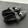 Pointed Toe Flats Shoes Women Pu Leather Fashion Buckle Strap Mary Janes Shoes Ladies Elegant Black Pumps Spring Footwear