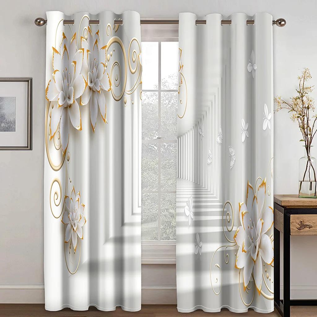 Simple Pattern Black Butterfly 3D Decorative Curtains 2 Panels Living Room Bedroom Balcony Window Decorative Curtains