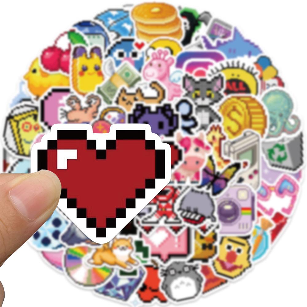 64 Ins Wind Pixel Wind Icon Graffiti Stickers Decorate Suitcase Pen Guitar Notebook Waterproof Hot DIY