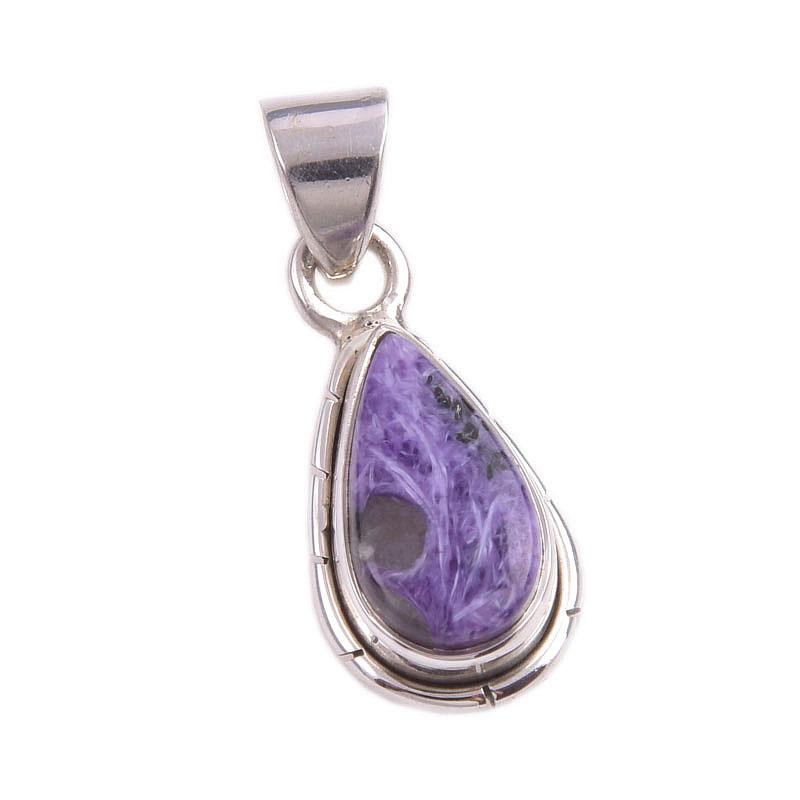 Natural Charoite Gemstone Handmade 925 Solid Sterling Silver Pendant 1.25'' B5i67