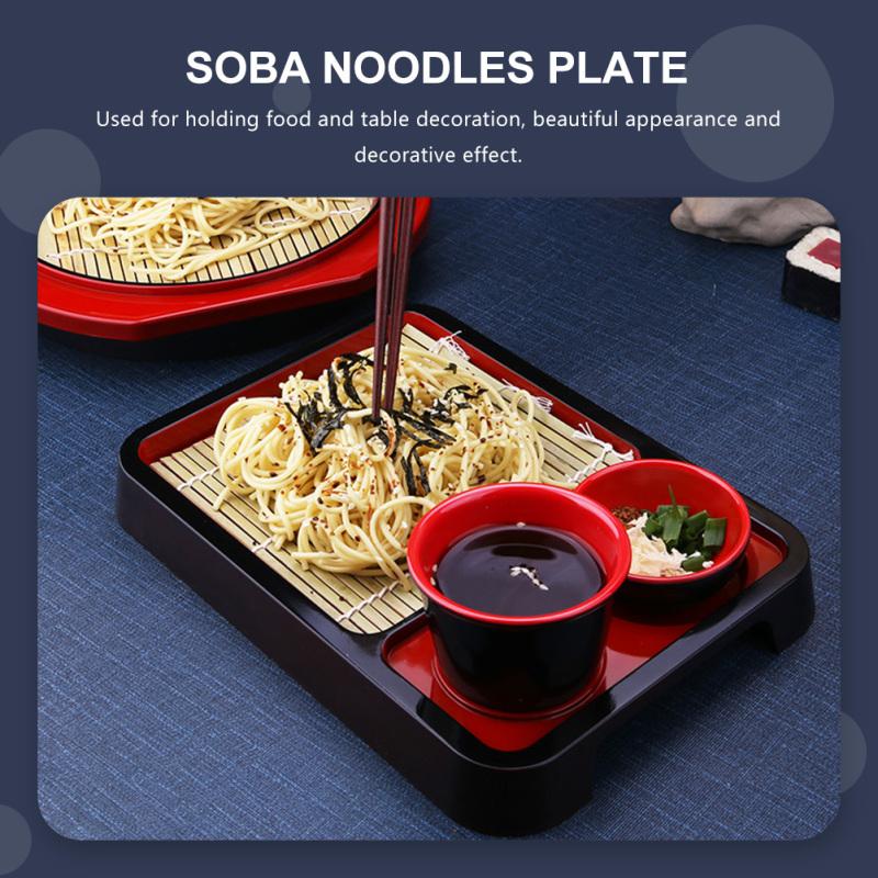 Cold Noodle Plate Dish Food Rectangular Tray Serving Flatware with Bamboo Mat Soba Udon Japanese-style