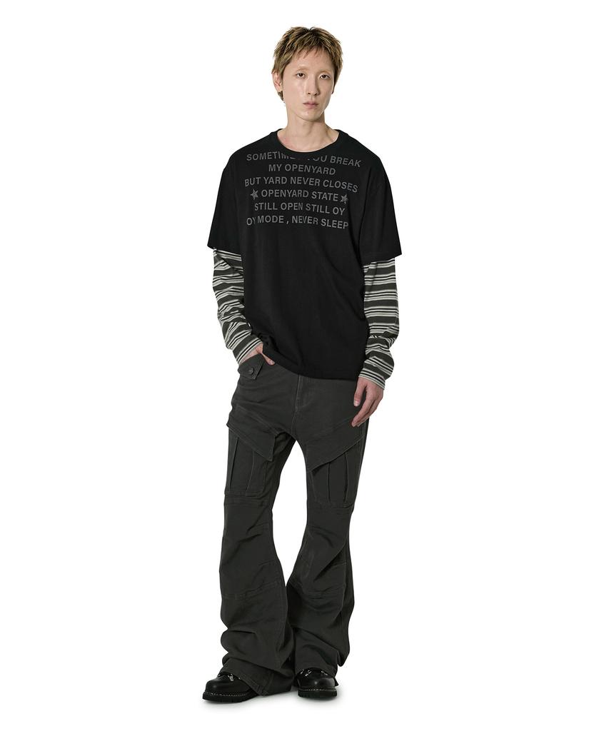 OPENYARD(OY) Never Sleep Stripe Layered L/S Tee - Black