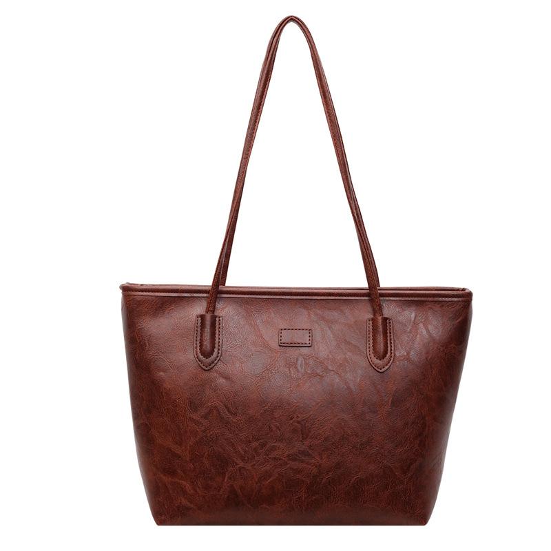 Retro large-capacity bag women's new autumn and winter simple shoulder tote bag college student class handbag