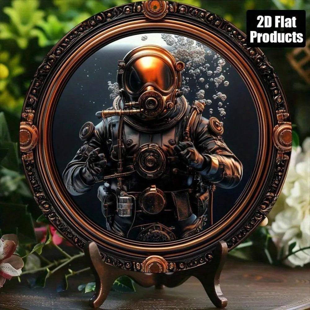 Vintage Nautical Diver Metal Sign 8x8 Inch Round Retro Wall Art Home Office Decor Gift For Dad