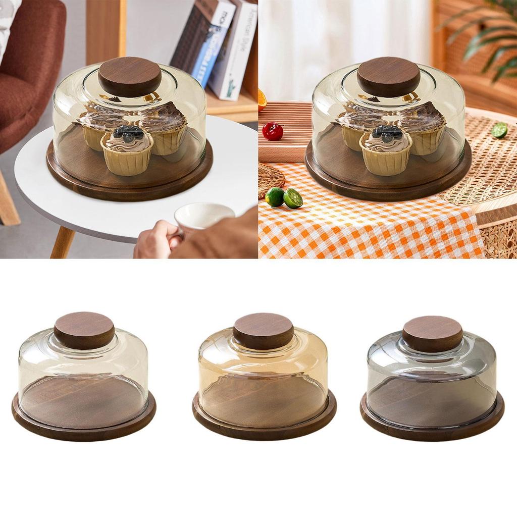 Cake Stand with Dome Lid Display Stand Container Multifunctional Decorative Decorating Wood Cake Plate for Baking Gifts Party