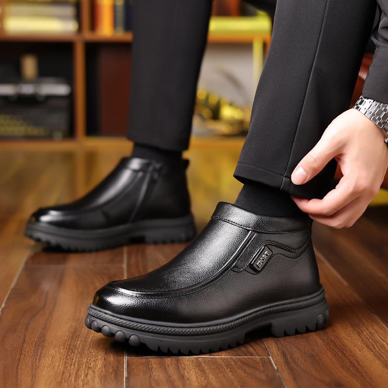 Autumn and winter new first-layer cowhide men's British retro high-top shoes with velvet warm platform casual leather boots tooling shoes