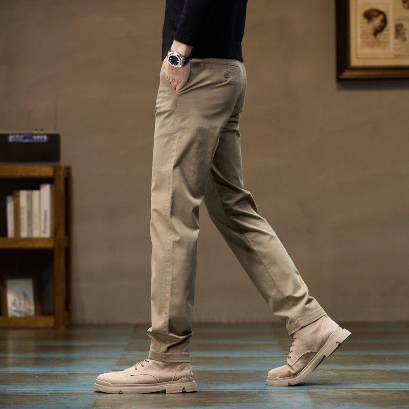 Factory Surplus Spring and Autumn Pure Cotton Casual Pants for Men, High-End Business Khaki Straight-Leg Dress Pants, Versatile Long Pants