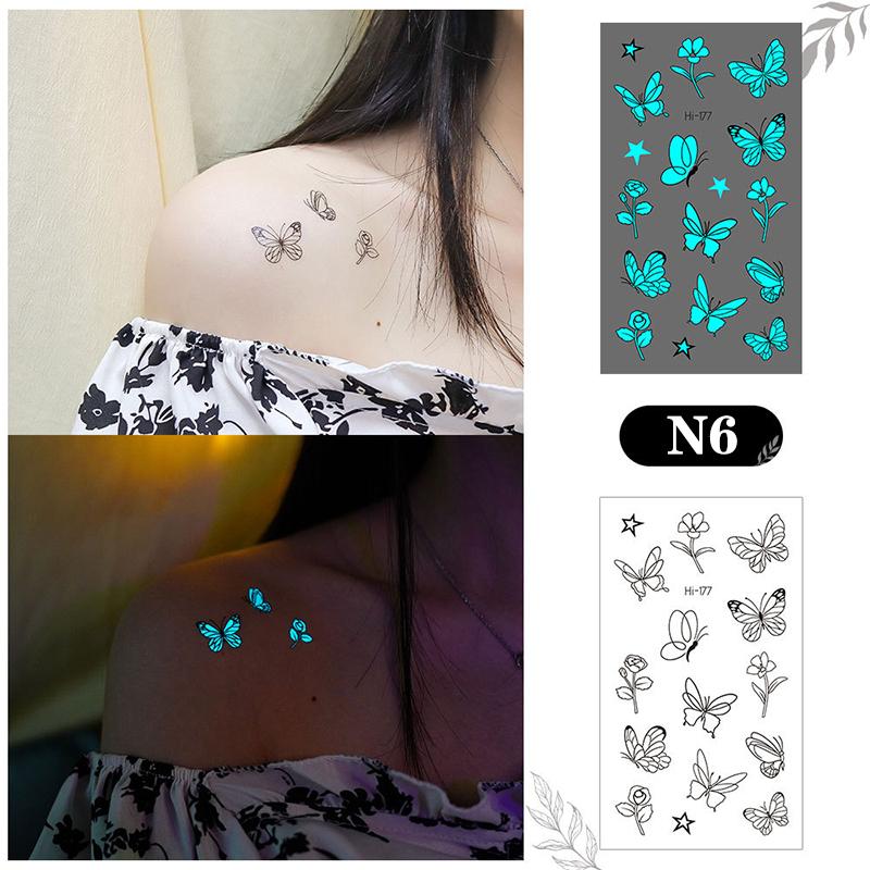 

Синяя светящаяся татуировка-наклейка бабочка буква кошка светящаяся временная татуировка маленький палец запястье поддельная татуировка для женщин мужчин