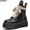 Erste Schicht dicker Boden Loch Lokomotive Stiefel Damen, Seitenreißverschluss Litschi Muster Kurzstiefel Leder Locker