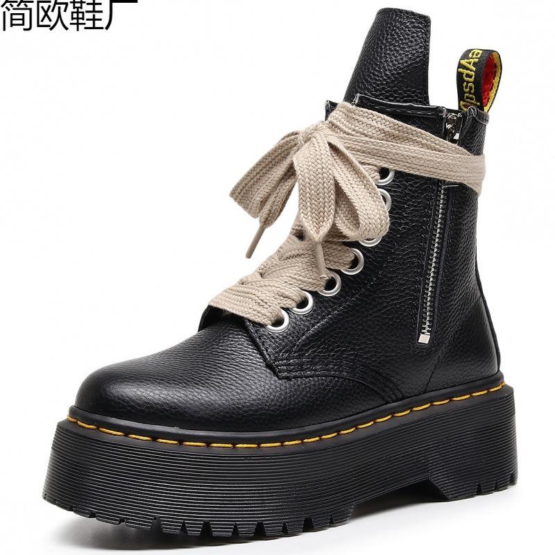 Erste Schicht dicker Boden Loch Lokomotive Stiefel Damen, Seitenreißverschluss Litschi Muster Kurzstiefel Leder Locker