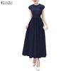ZANZEA Women Casual Round Neck Summer Short Sleeve Long Dress