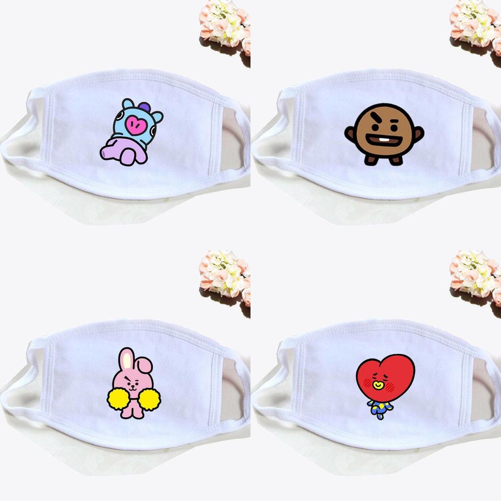 Kpop Bts Atmungsaktive Baumwollmischung Gesichtsmaske Mit Cartoon-Druck Für Täglichen Sonnenschutz