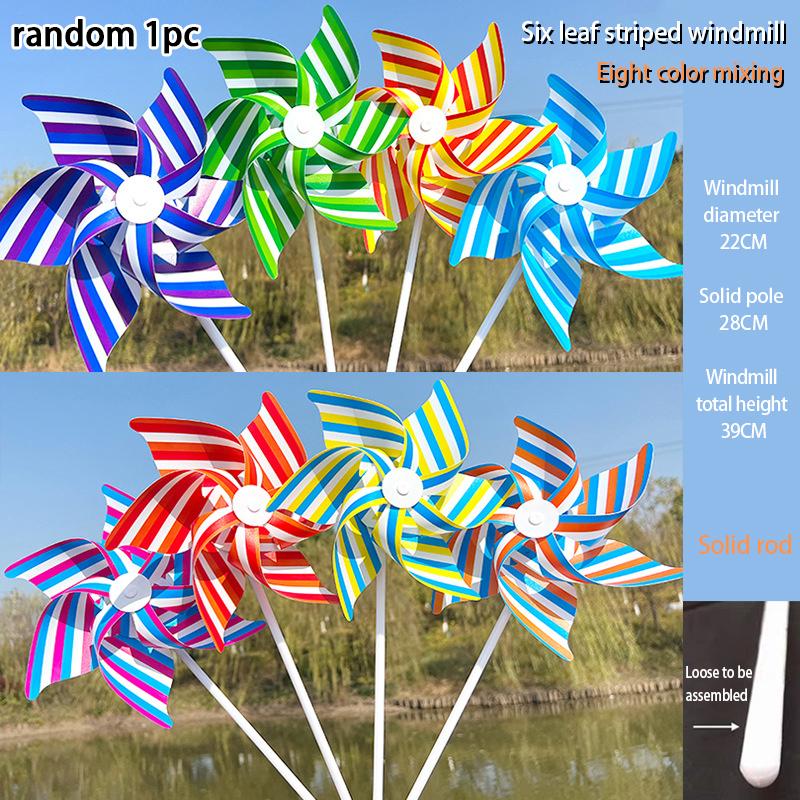 22Cm Six-Leaf Stripes Solid Color Small Plastic Hand-Held Windmills Garden Plant Flower Repellent Windmill Outdoor Decoration