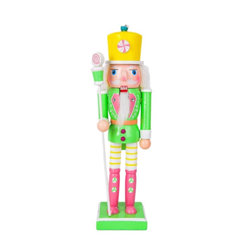 Seasonal Candy Colored Nutcrackers Figurine Wooden Holiday Decoration with Classical Character and Freestanding Base for Tabletop Mantel Decors