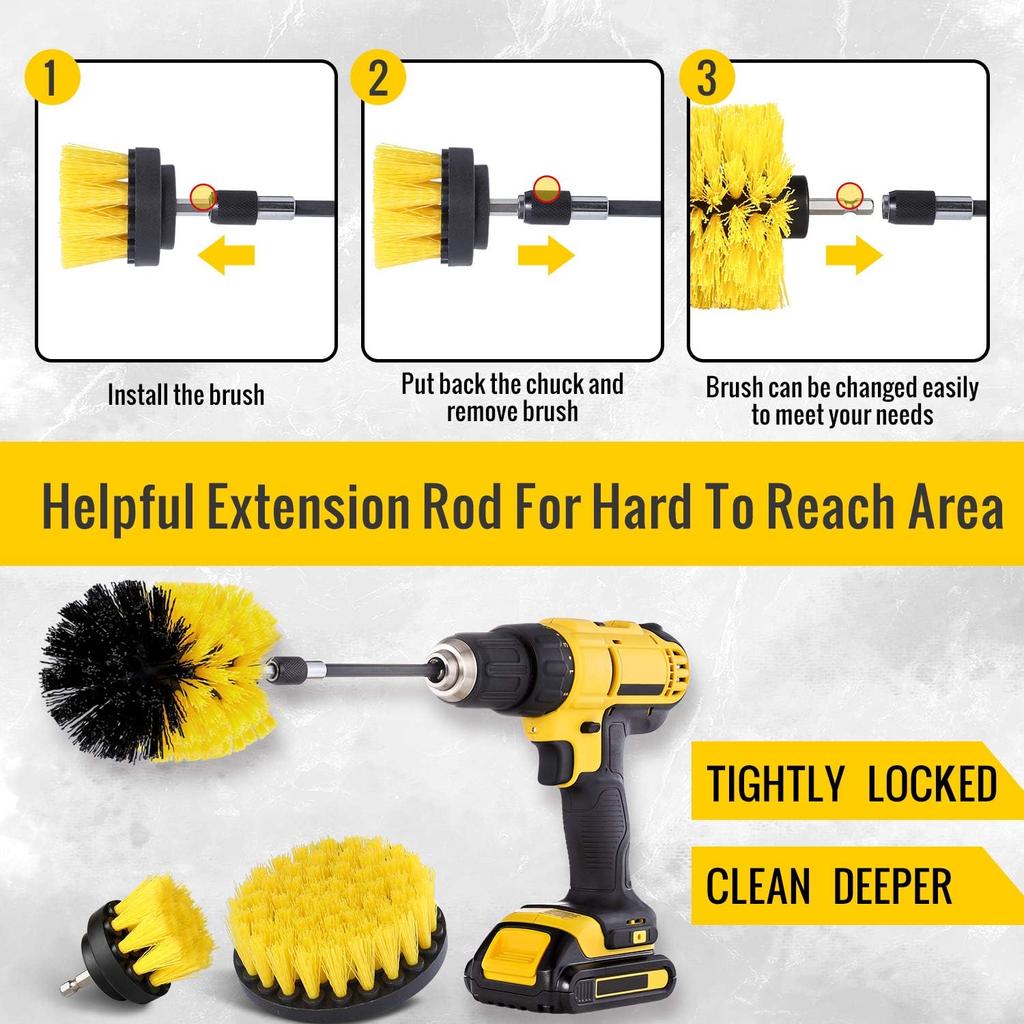 Electric Drill Brush Head Cleaning Tool for Bathroom Surfaces, Tub, Shower, Kitchen Care, and More