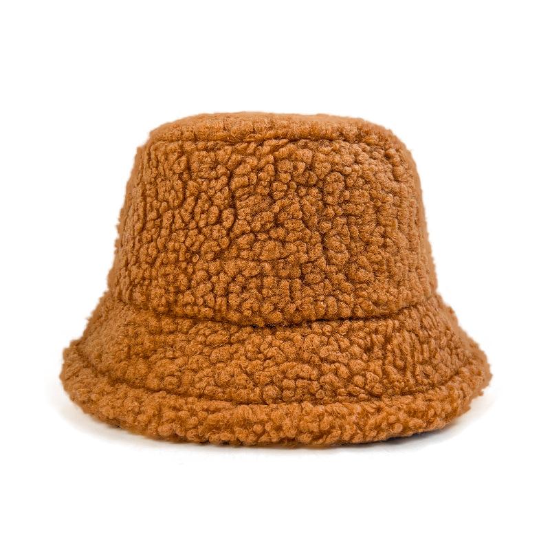 Winter Light Board Lamb Plush Bucket Hat Men and Women Plush Warm Bucket Hat Solid Color Lamb Plush Basin Hat