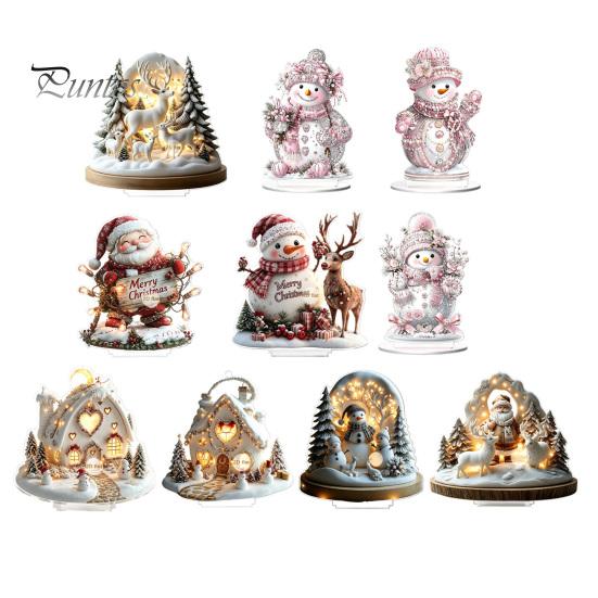 Christmas Party Centerpieces Winter Ornaments, Double-sided Acrylic Snowman/Santa Claus/Reindeer/Cottage Table Xmas Fireplace Decorations for Holiday