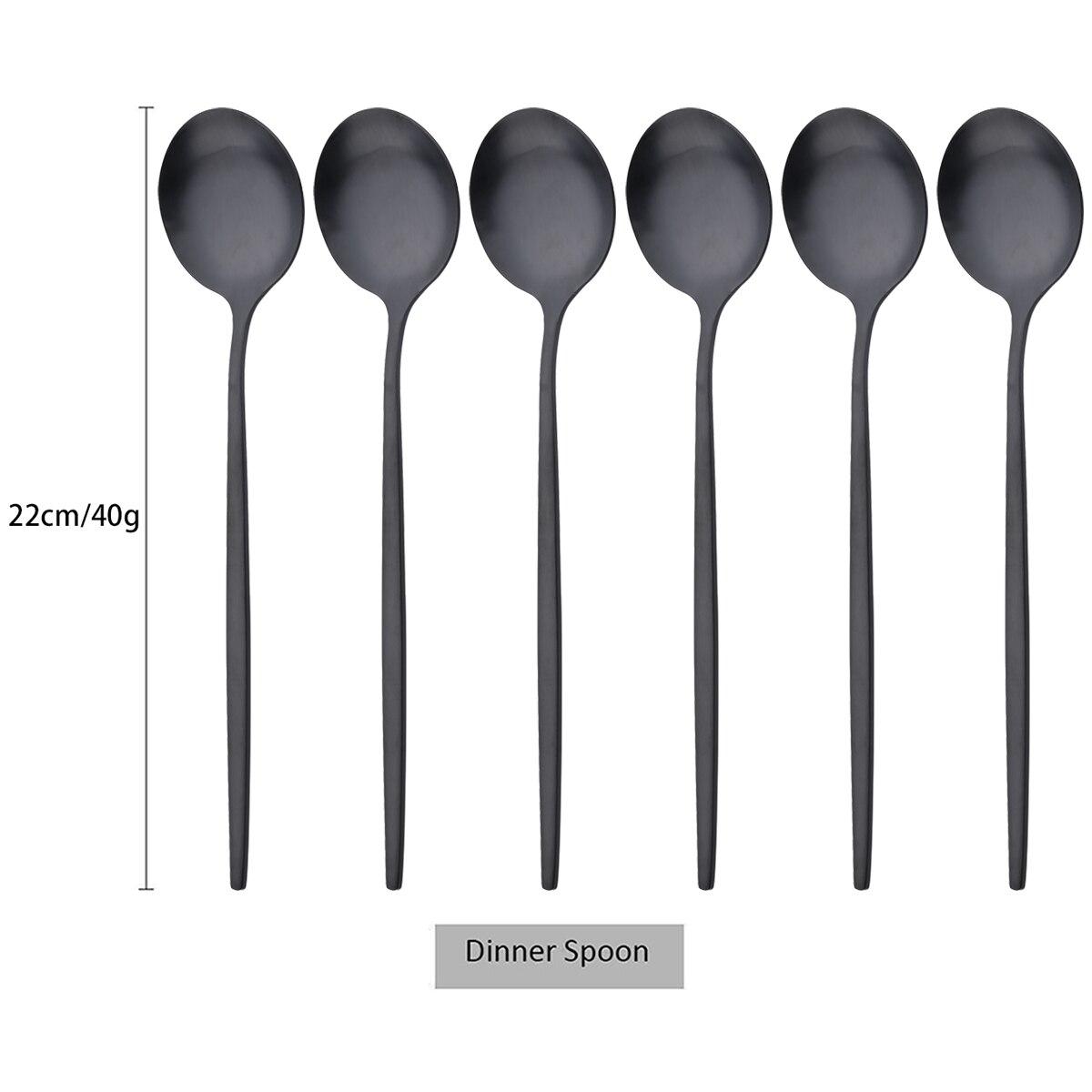 

6 шт./компл., набор столовых ложек из черного золота, матовая западная нержавеющая сталь, столовые приборы, столовые приборы, десертная ложка, посуда, набор кухонных столовых приборов для вечеринок чёрный