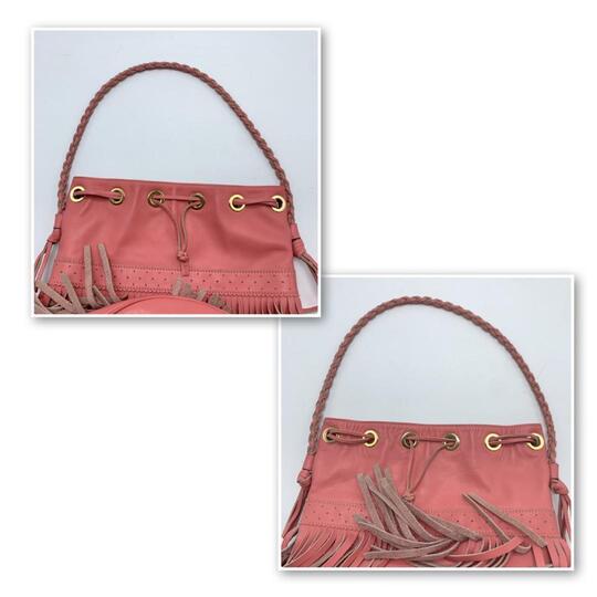 J&M DAVIDSON Handtasche Semi Umhängetasche Leder Rosa Carnival Kordelzug Fransen