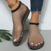Fashion Summer Women's Sandals Luxury Rhinestone Mesh Hollow Breathable Sandals Flat Non-slip Fashion Round Toe Slip-on Women's Slippers
