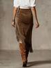 Retro Western European Suede Skirt with Irregular Design, Solid Color, 2026 Style