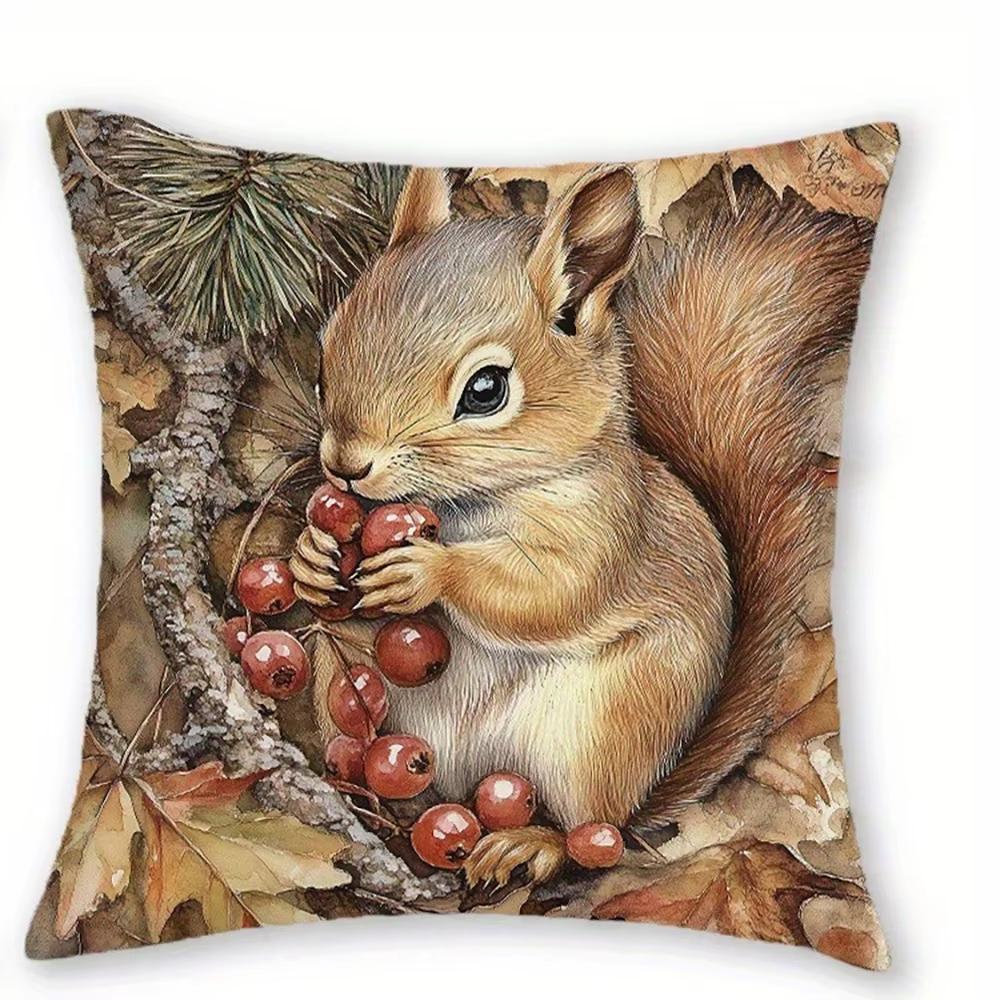 Entzückende Waldtier-Print-Kissenbezüge Hirsch Eichhörnchen Igel Fuchs Sofa Heimdeko 2D Flachdruck