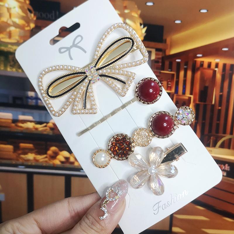 Korea Shiny Crystal Hair Clip Set Fashion Hair Accessories  Trend For Women Girl Pearl Rhinestone Hairpin Side Clip For Hair