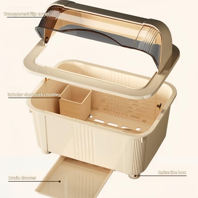 Velkokapacitní kuchyňská mísa úložný organizér odkapávač na nádobí prachotěsný úložný box odkapávač sušák na nádobí kuchyňské doplňky