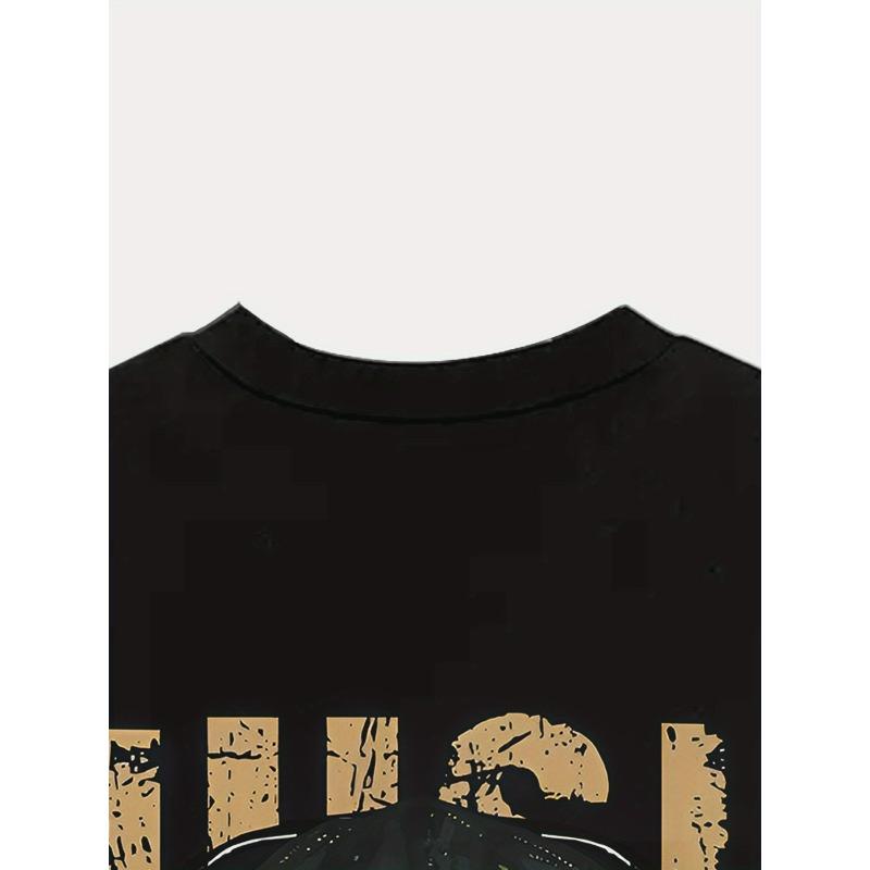 T-shirt d'été pour homme, taille européenne, pour le sport en extérieur, avec un design élégant et confortable à col rond et un motif d'ours noir et doré en 3D