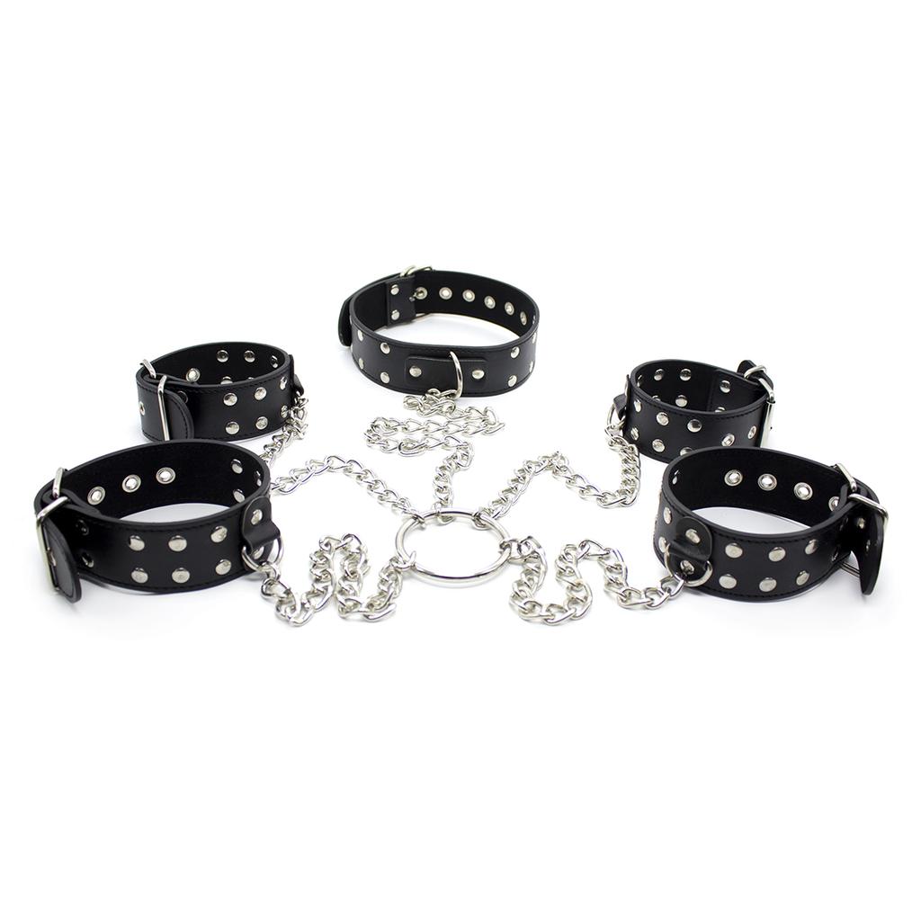 Sex Toys Faux Leather Handcuffs Neck Collar Wrist Ankle Cuffs BDSM Bondage Set Shackles Erotic Restraint Adult Slave Game Sex Toys