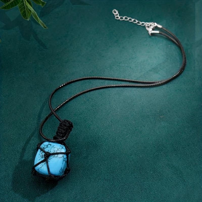 Amethyst Net Bag Pendant Necklace with Irregular Agate Stone Sweater Chain