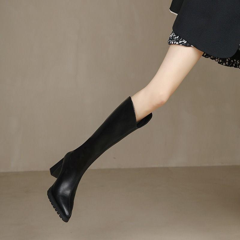 Мода 2024 Новые Осенне-зимние Женские Сапоги Молния Высокий каблук Простые Задняя молния — фото 6